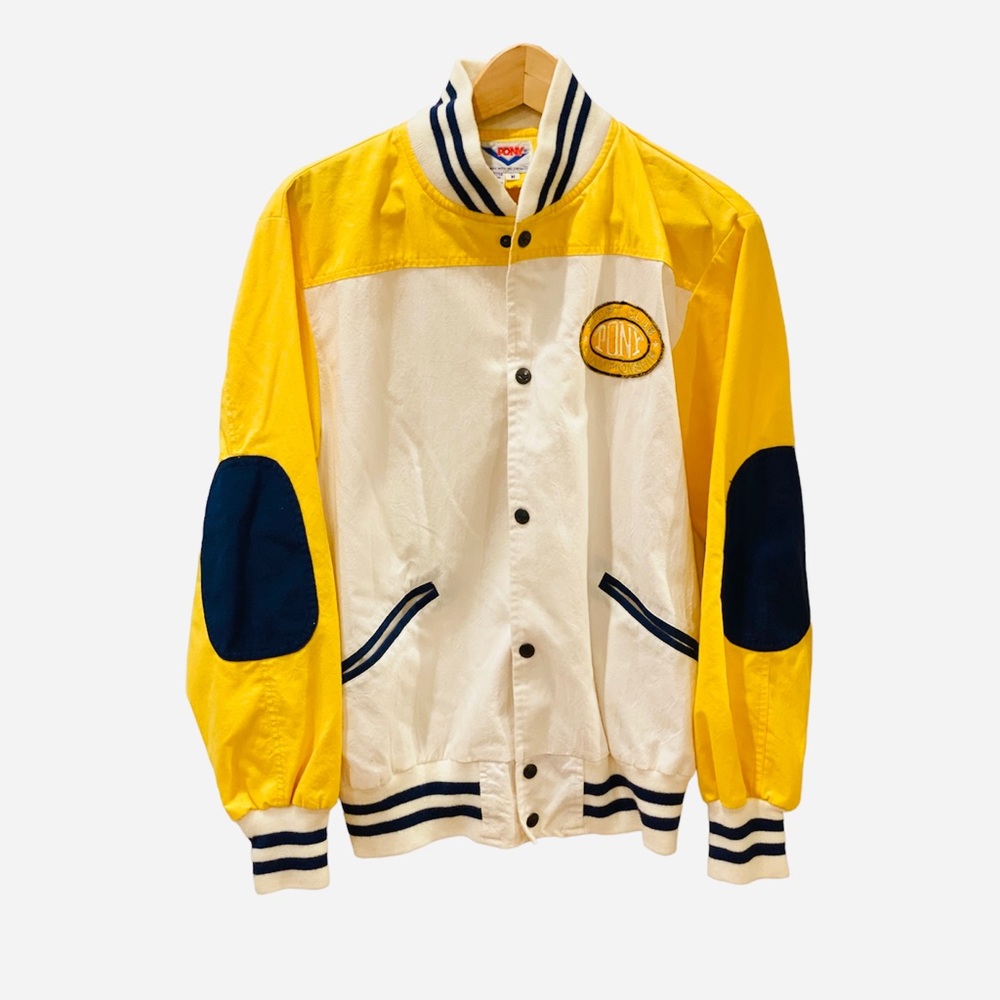 Vintage Pony Bomber Athletic Jacket White Yellow Varsity M Lightweight